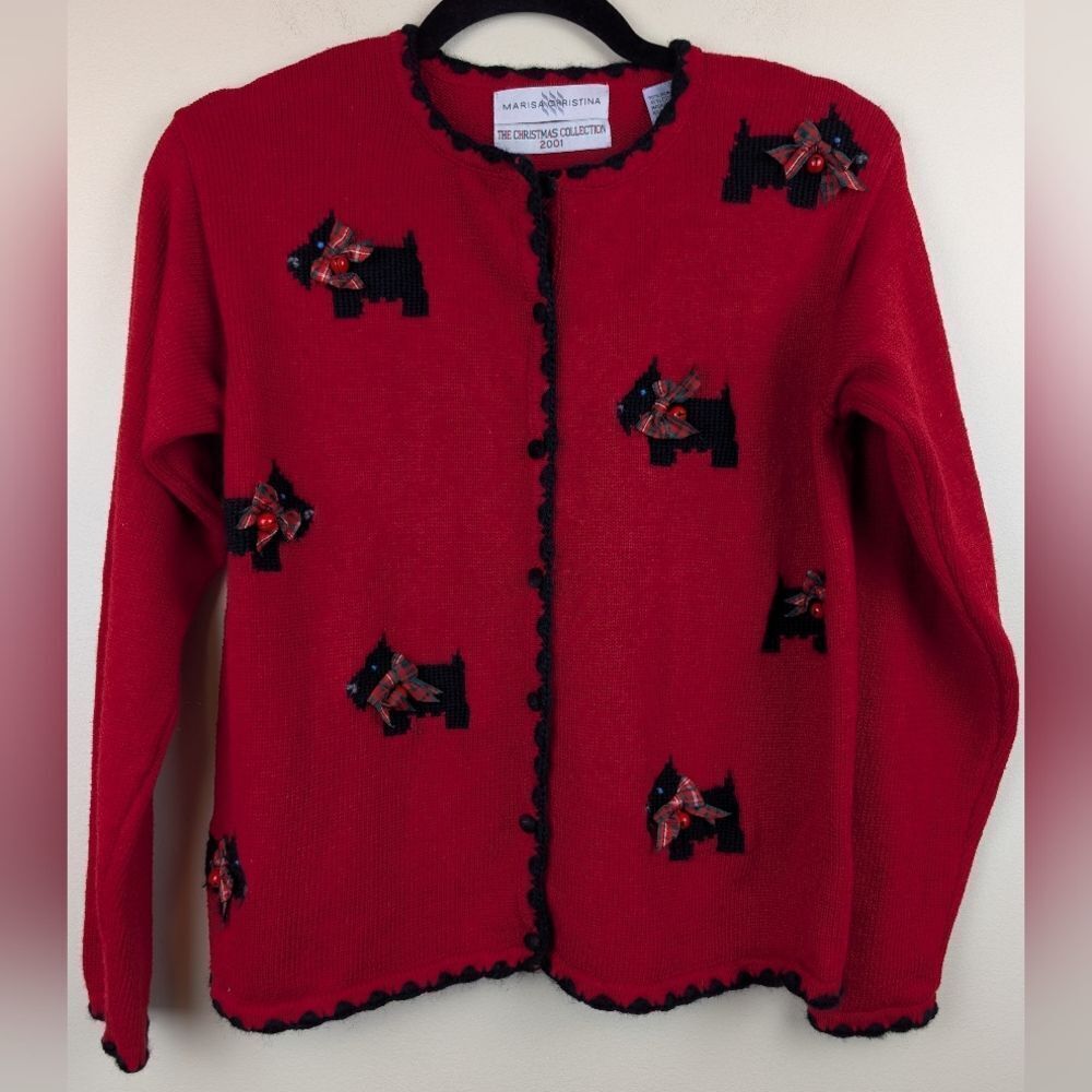 Marisa Christina Red Knit Scottie Dog Cardigan Sweater Vintage Size S